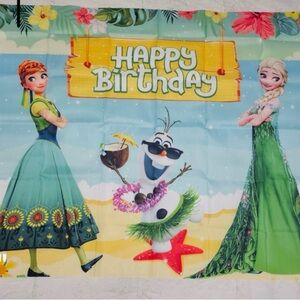 Frozen Happy Birthday Backdrop with Anna, Elsa and Olaf